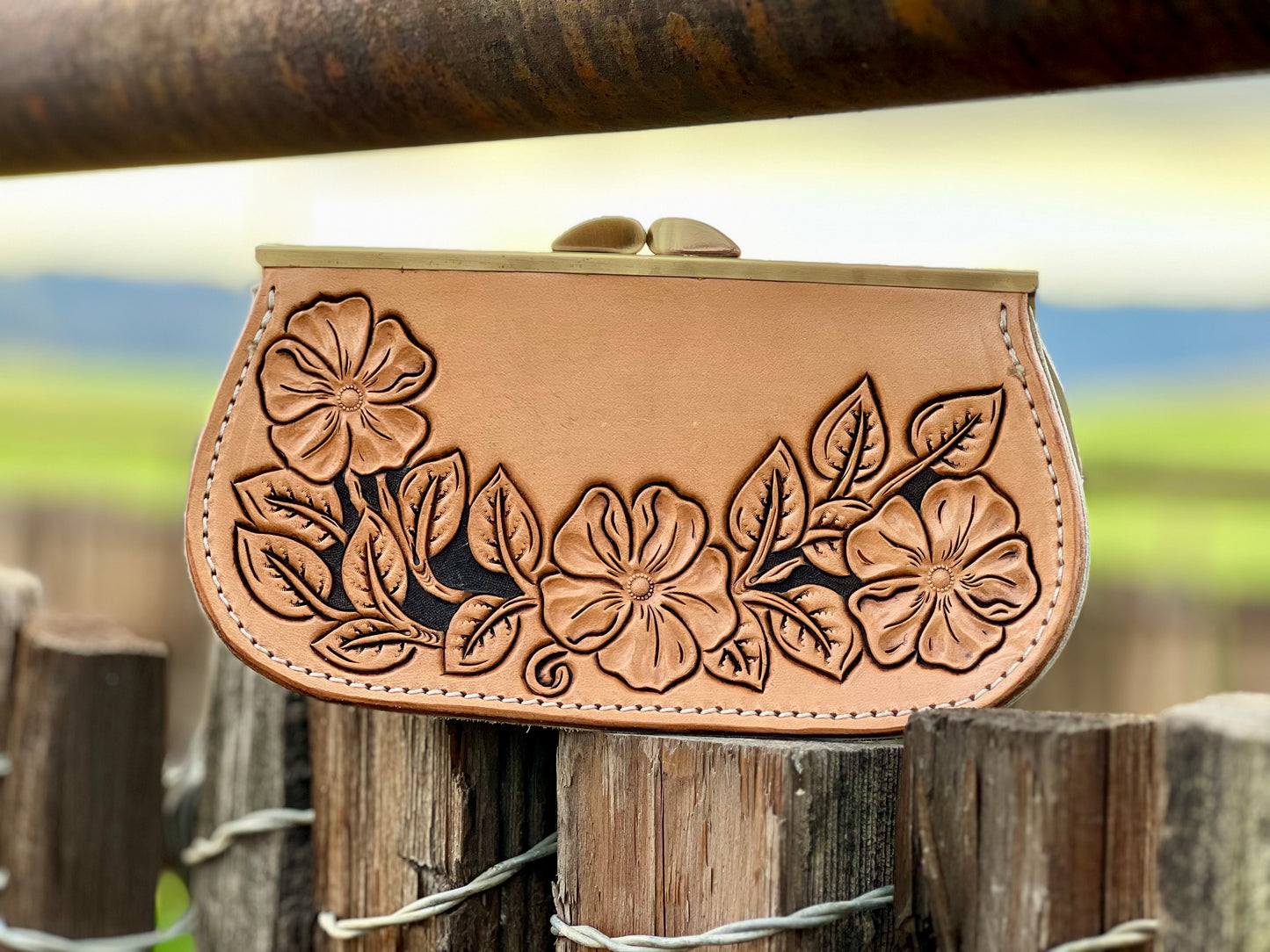 Wild Rose Tooled Kiss Top Clutch