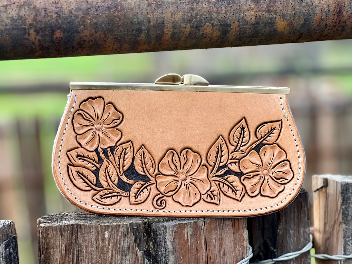 Wild Rose Tooled Kiss Top Clutch